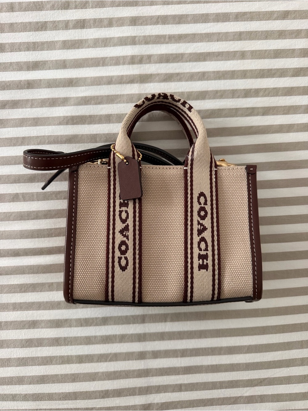 Coach Beige Canvas Mini Satchel with Brown Trim and Logo Straps